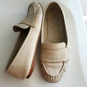 CHANNEL stone color loafters size 36.5